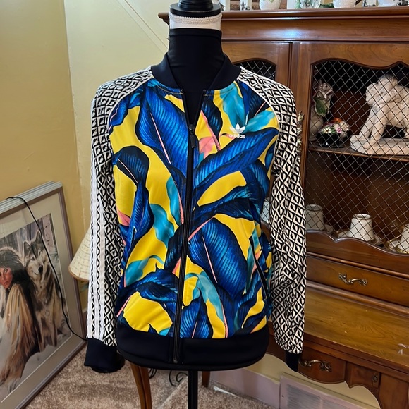 adidas Jackets Coats Adidas X Farm Leaf Blue And Yellow